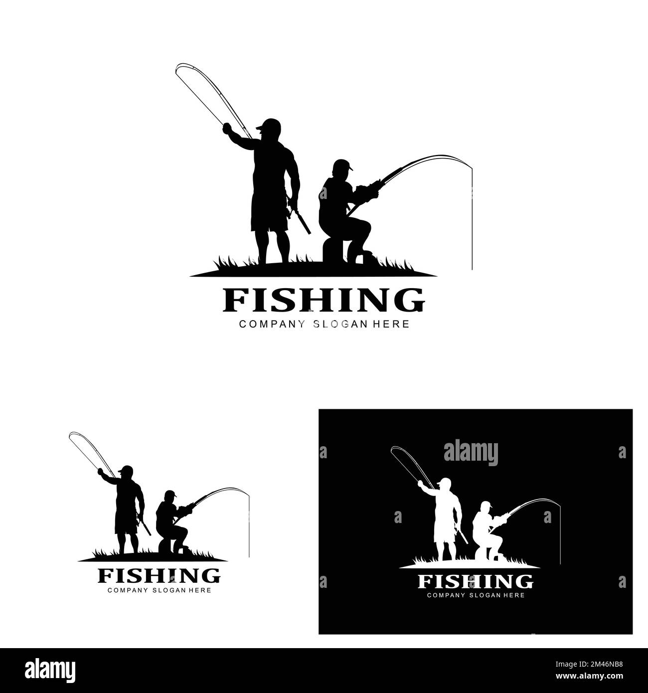 Silhouette of man fishing Black and White Stock Photos & Images