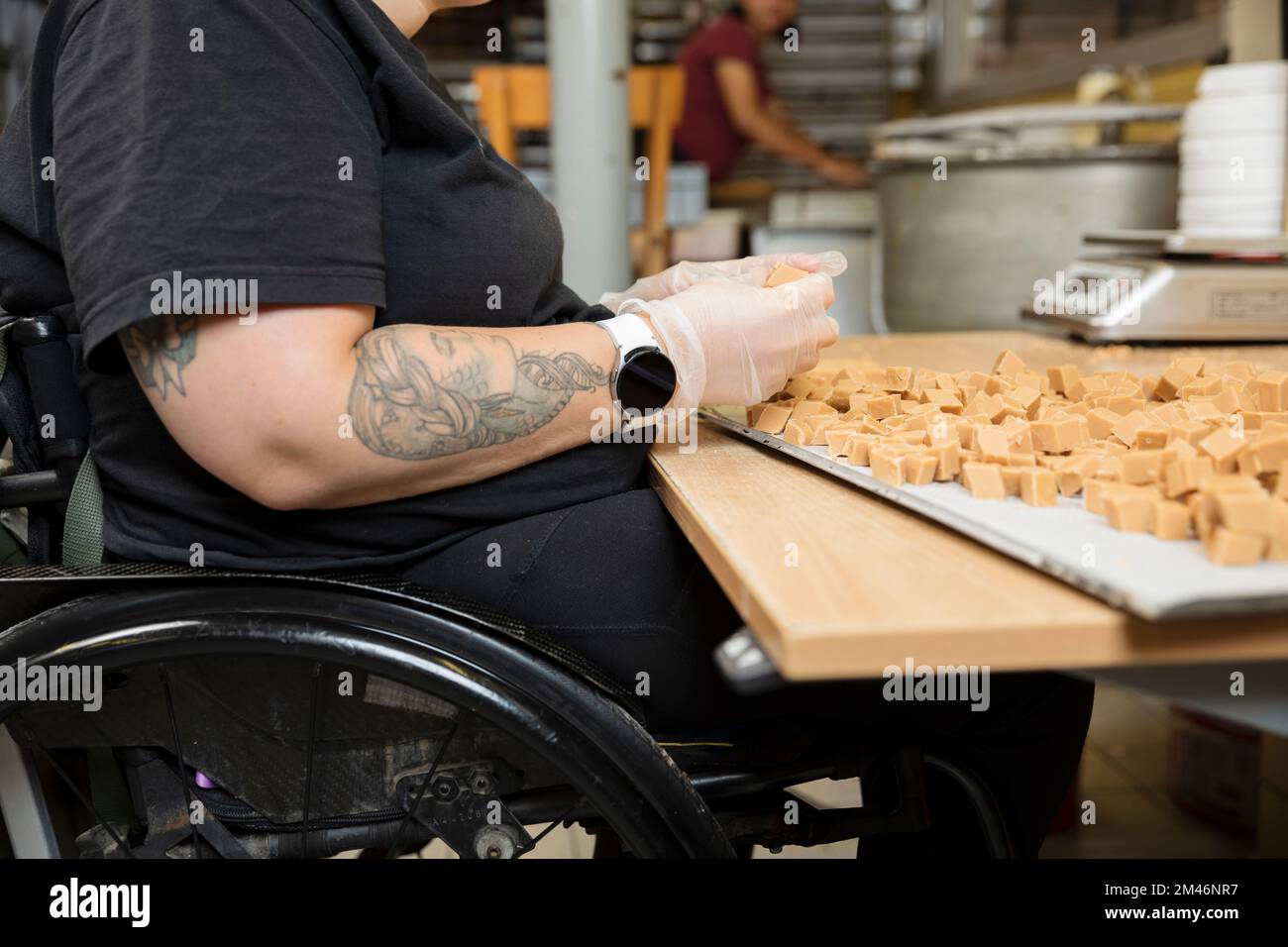Disabled woman working in food factory Stock Photo Alamy
