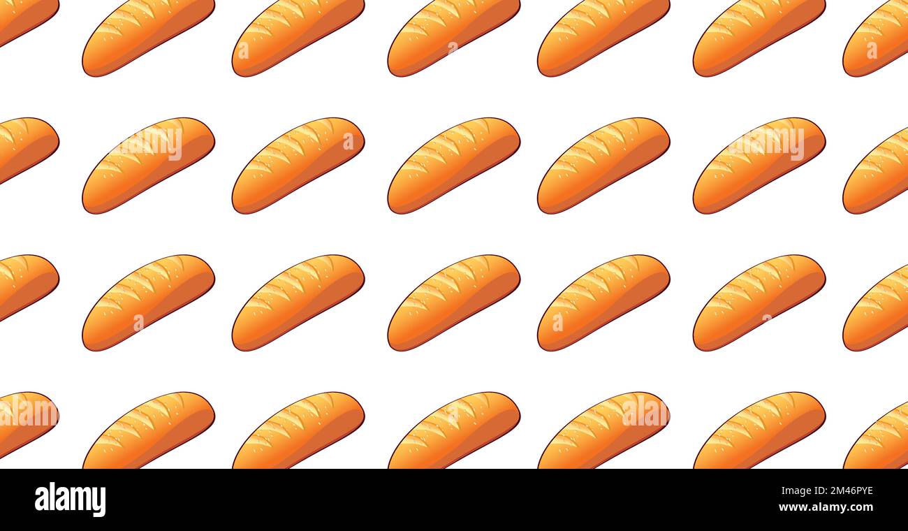 Panoramic pattern, Bread baguette bakery on a white background - Vector illustration Stock Vector