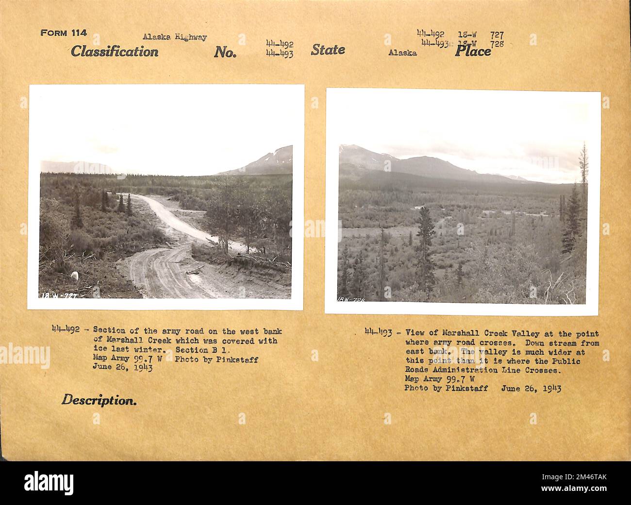 Section of the army road on the west bank of Marshall Creek; View of