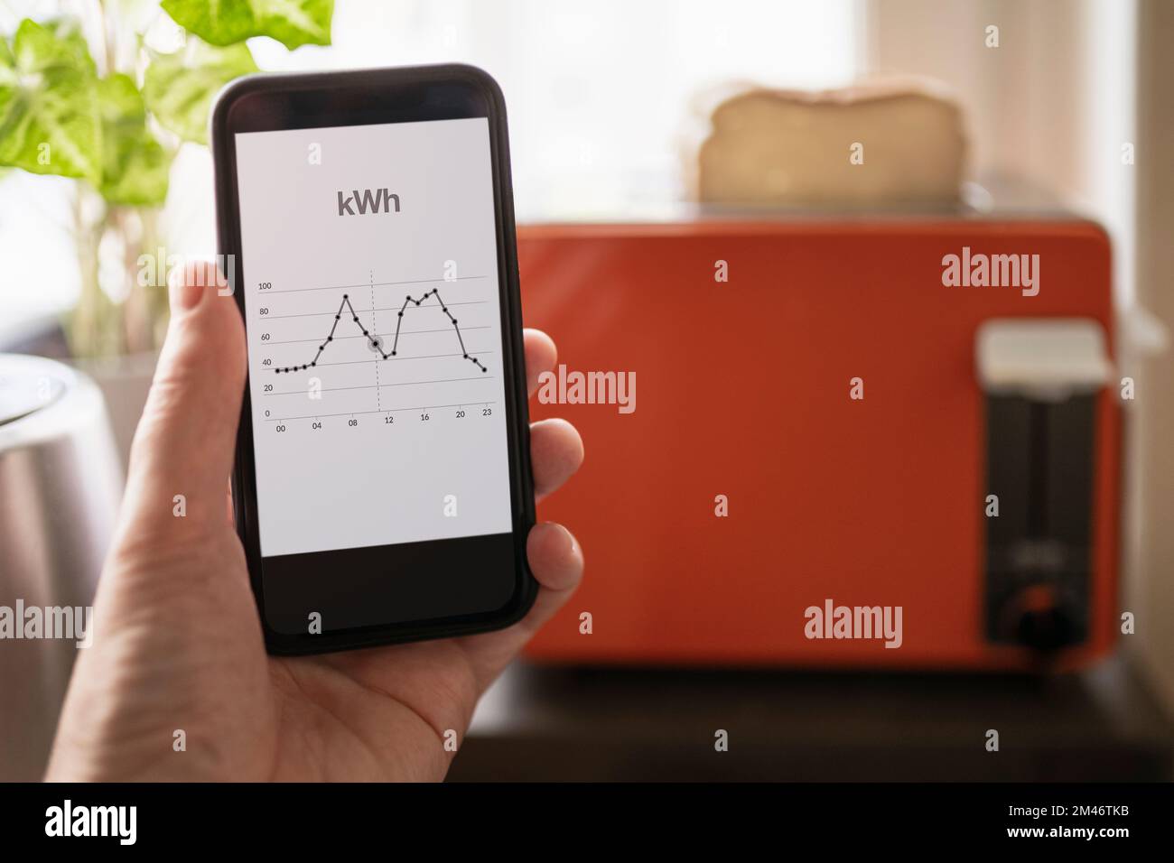 Person checking energy use chart for toaster Stock Photo Alamy