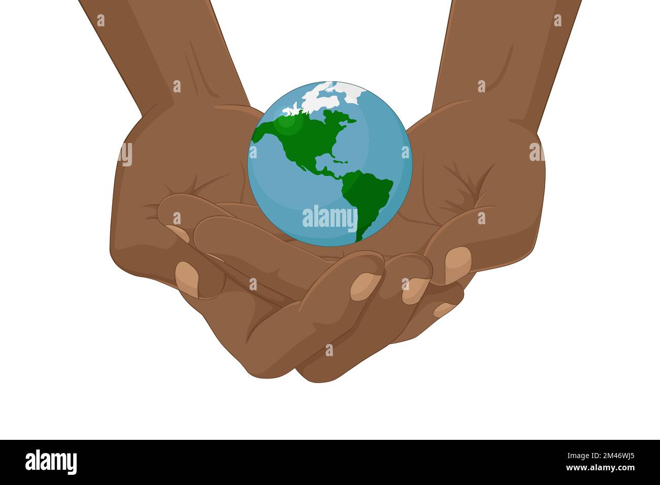 African-American man hold Earth in his hands. Vector illustration. Stock Vector