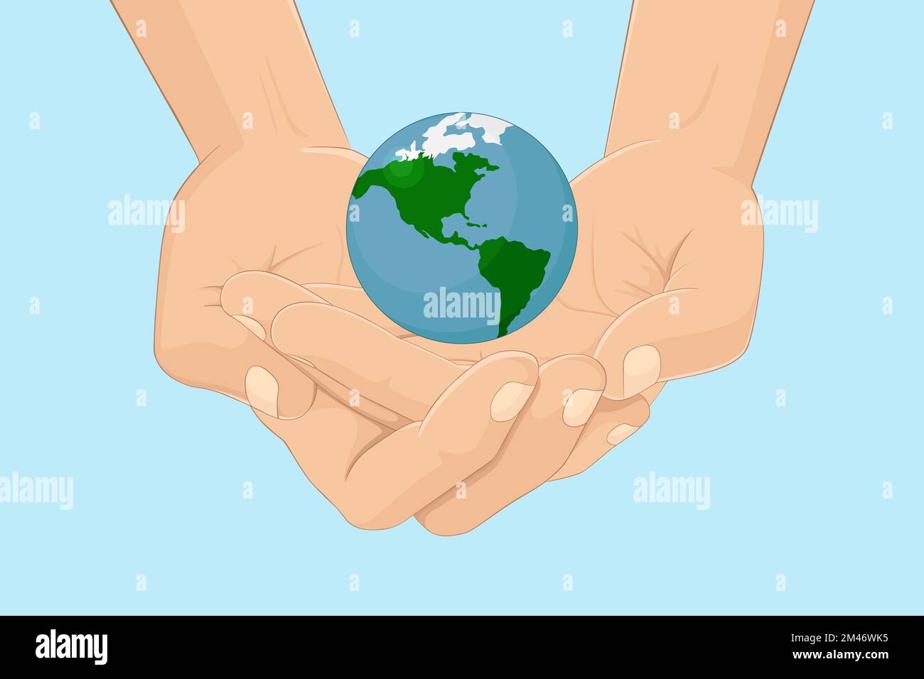 Man hold Earth in his hands. Vector illustration. Stock Vector