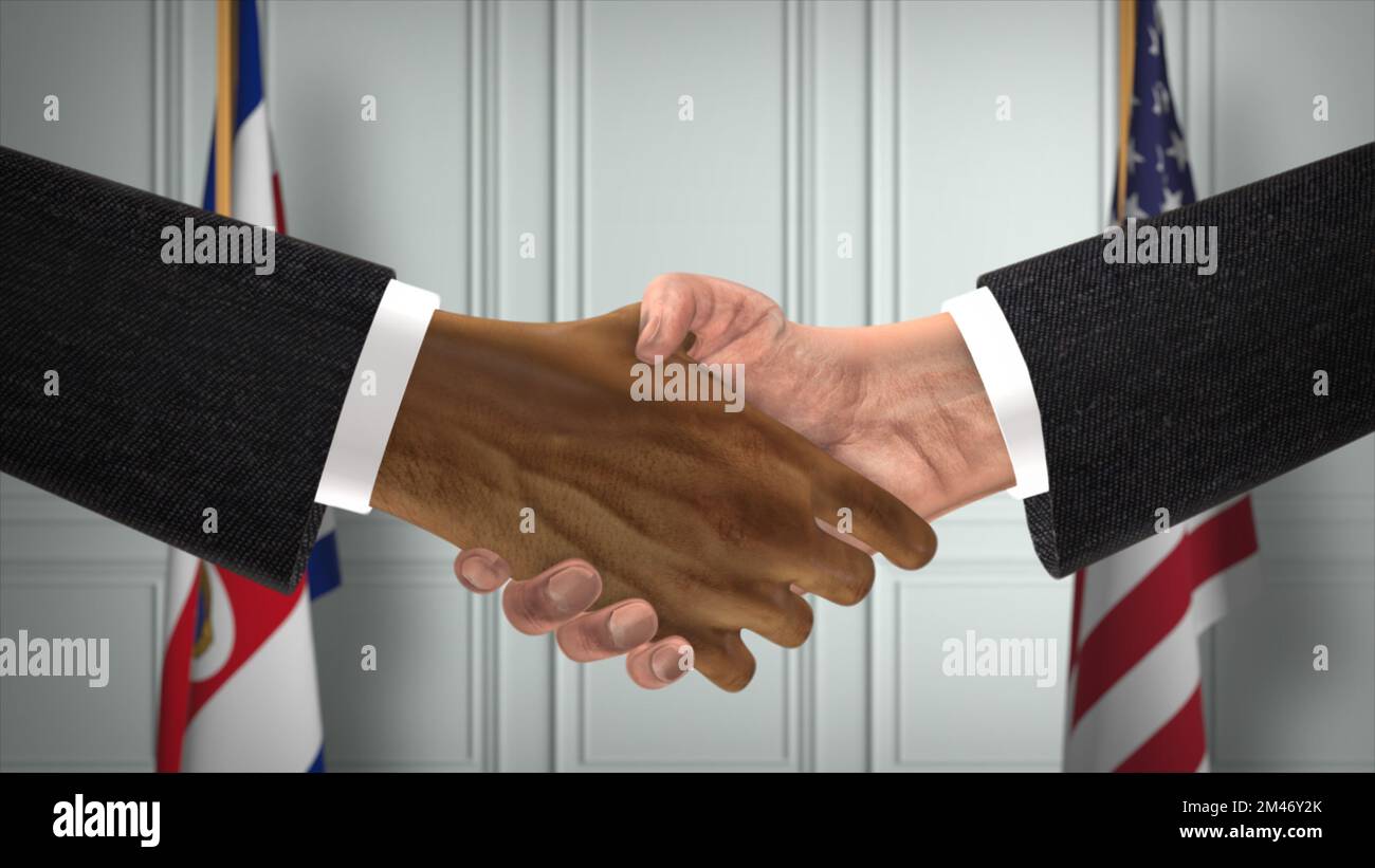 Costa Rica and USA Partnership Business Deal. National Government Flags. Official Diplomacy Handshake 3D Illustration. Agreement Businessman Shake Han Stock Photo