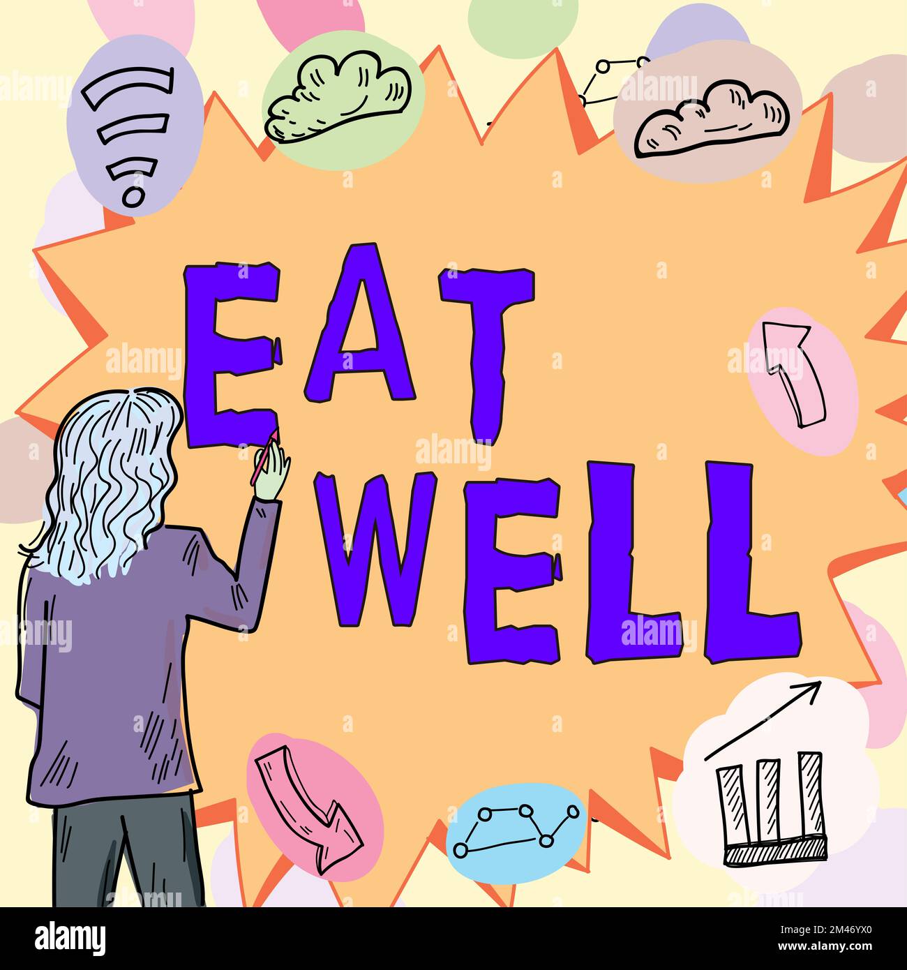Text caption presenting Eat Well. Word Written on Practice of eating ...