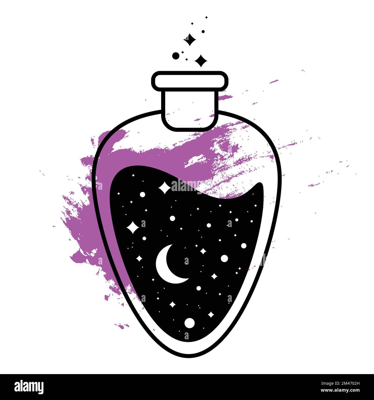 Space in a bottle. moon, stars, watercolor stain Stock Vector