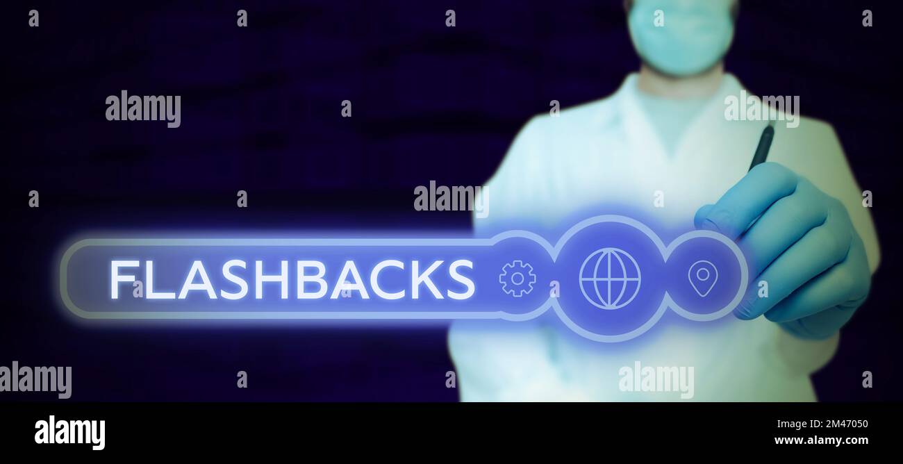 Text showing inspiration Flashbacks. Word Written on interruption of ...