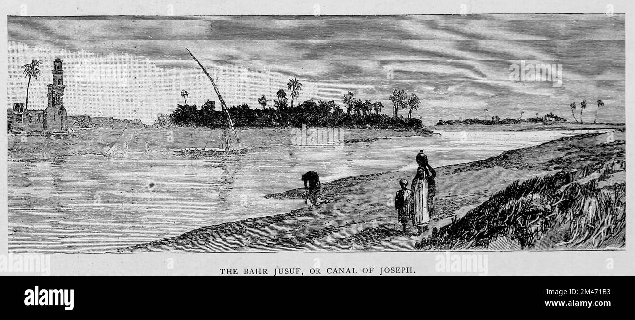 The Bahr Jusuf or Canal of Joseph in the Fayoum / Faiyum Egypt from the Article ANCIENT AND MODERN IRRIGATION IN EGYPT. By Cope Whitehouse. from The Engineering Magazine DEVOTED TO INDUSTRIAL PROGRESS Volume VIII October to March, 1895 NEW YORK The Engineering Magazine Co Stock Photo