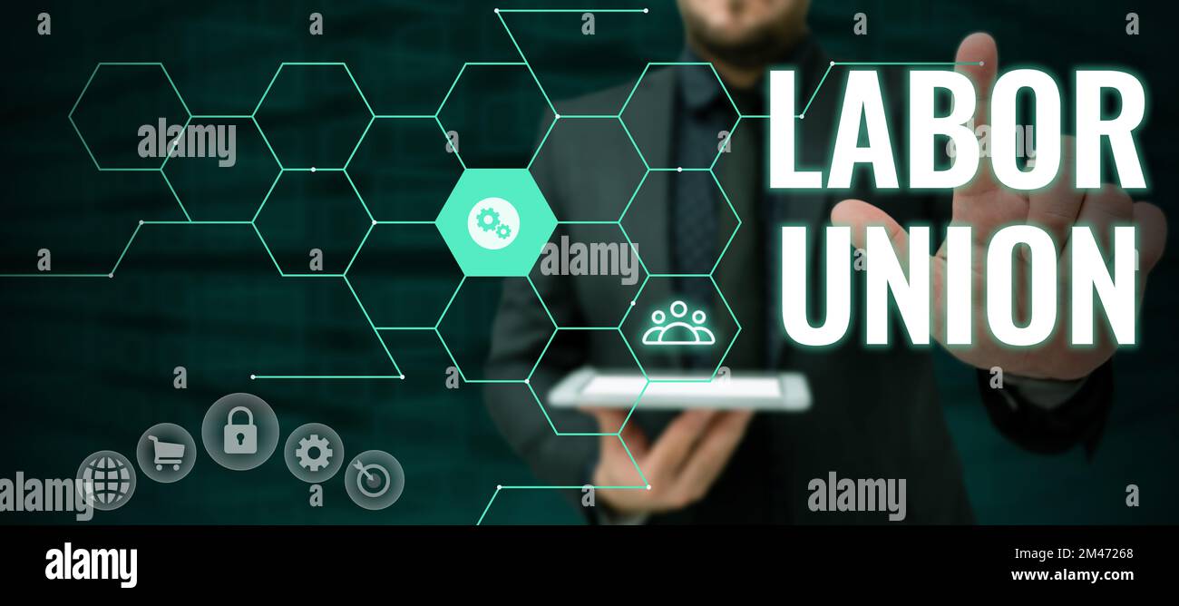 Text sign showing Labor Union. Business showcase rules relating to ...