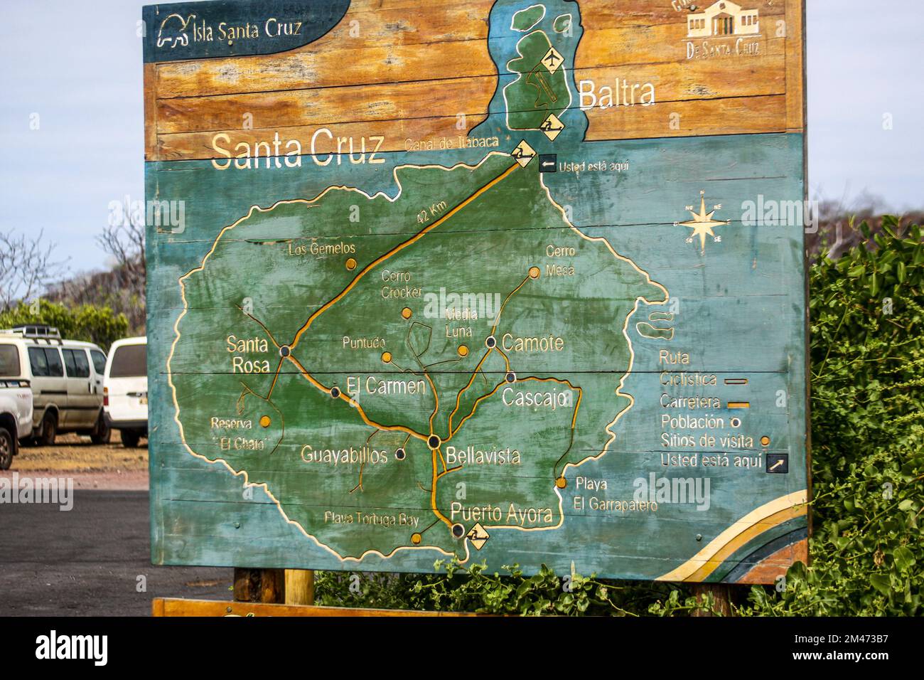 Tourist information signs in the Galapagos, Ecuador Stock Photo - Alamy