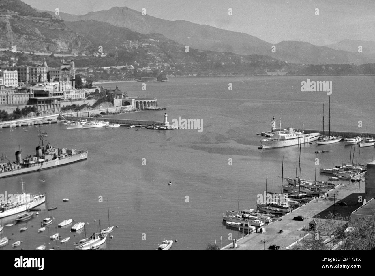 Panoramic View or Panorama of the Port or Harbour in Monaco in 1955 ...