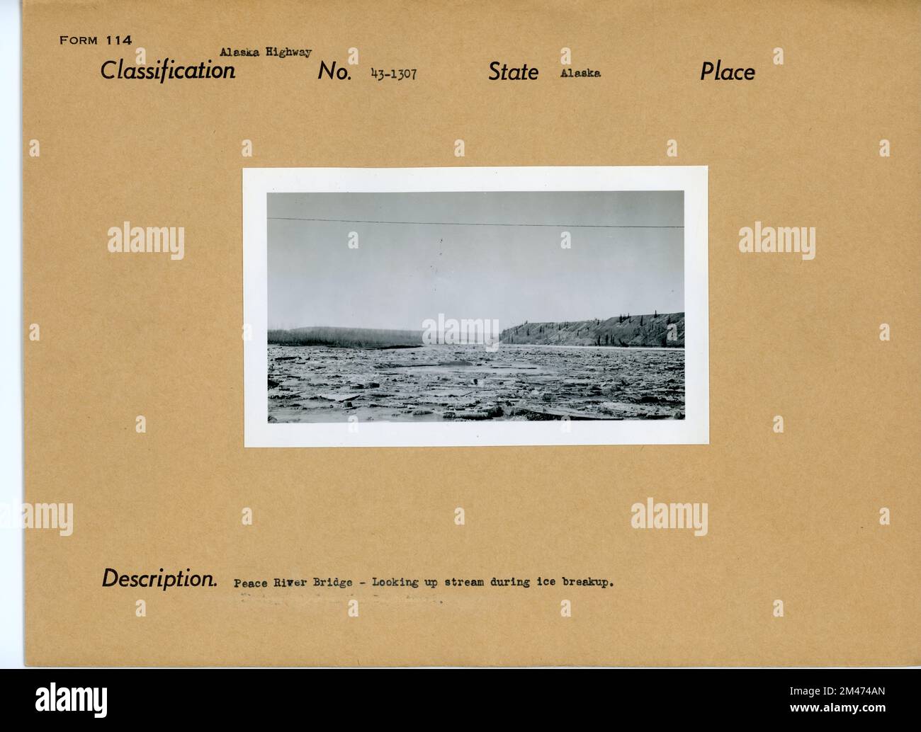 Peace River Bridge. Original caption Peace River Bridge Looking up stream during ice breakup