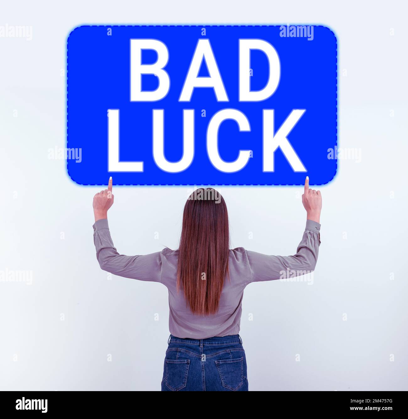 Hand writing sign Bad Luck. Word Written on an unfortunate state resulting from unfavorable outcomes Mischance Stock Photo