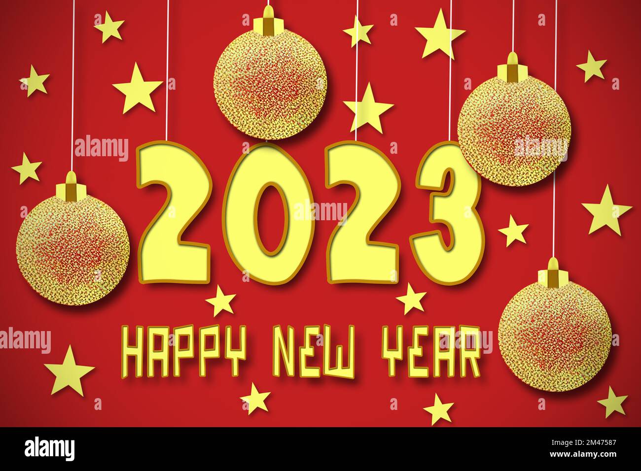 3D rendering of New Year 2023 celebration paper craft greeting card Stock Photo