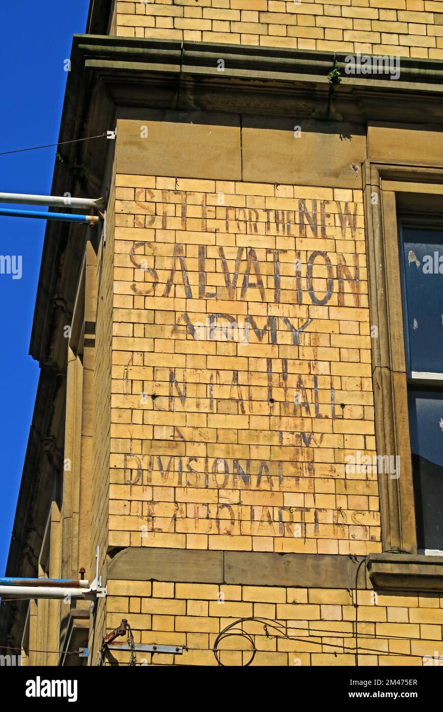 Historic signage, divisional HQ,London Road Site for the new Salvation army, Liverpool, Merseyside, England, UK, L3 8JA Stock Photo