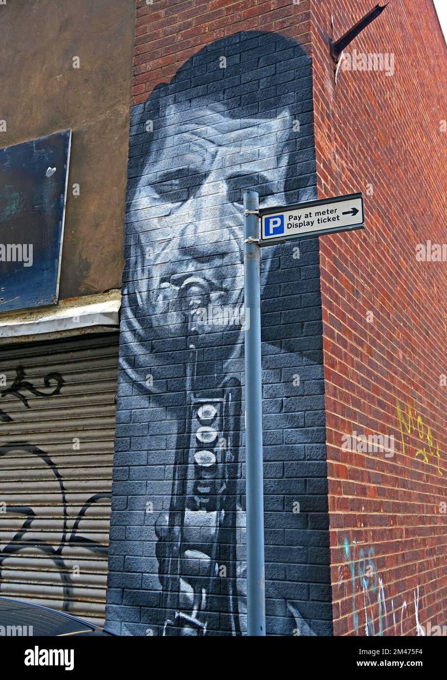 Trumpet Player art, London Road, Liverpool, Merseyside, England, UK, Stock Photo