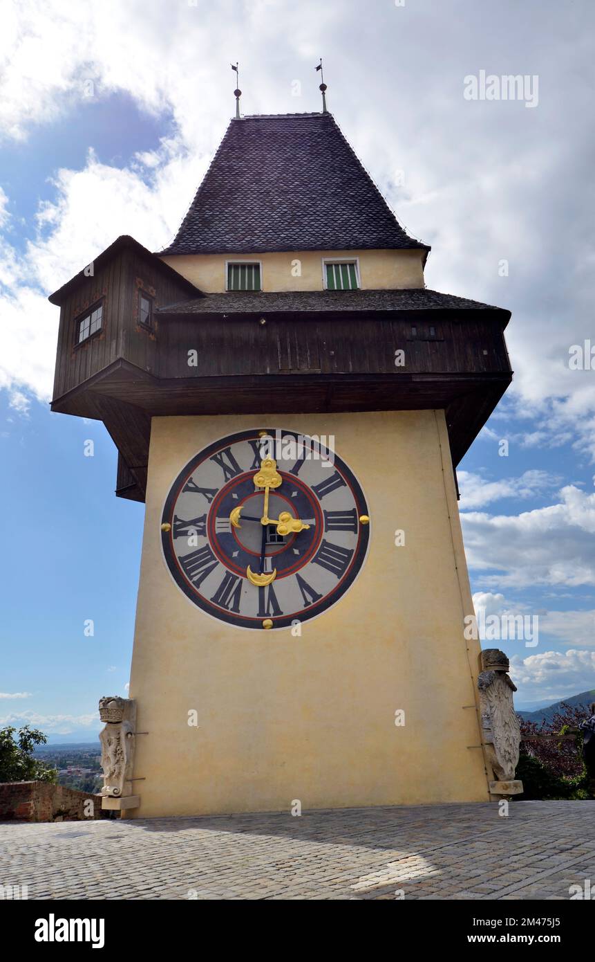 Austria, clock tower on Schlossberg hill named Uhrturm, the land mark ...