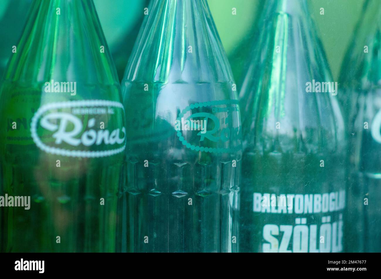 Display of old glass bottles of mineral water, Ecseri Flea Market, the