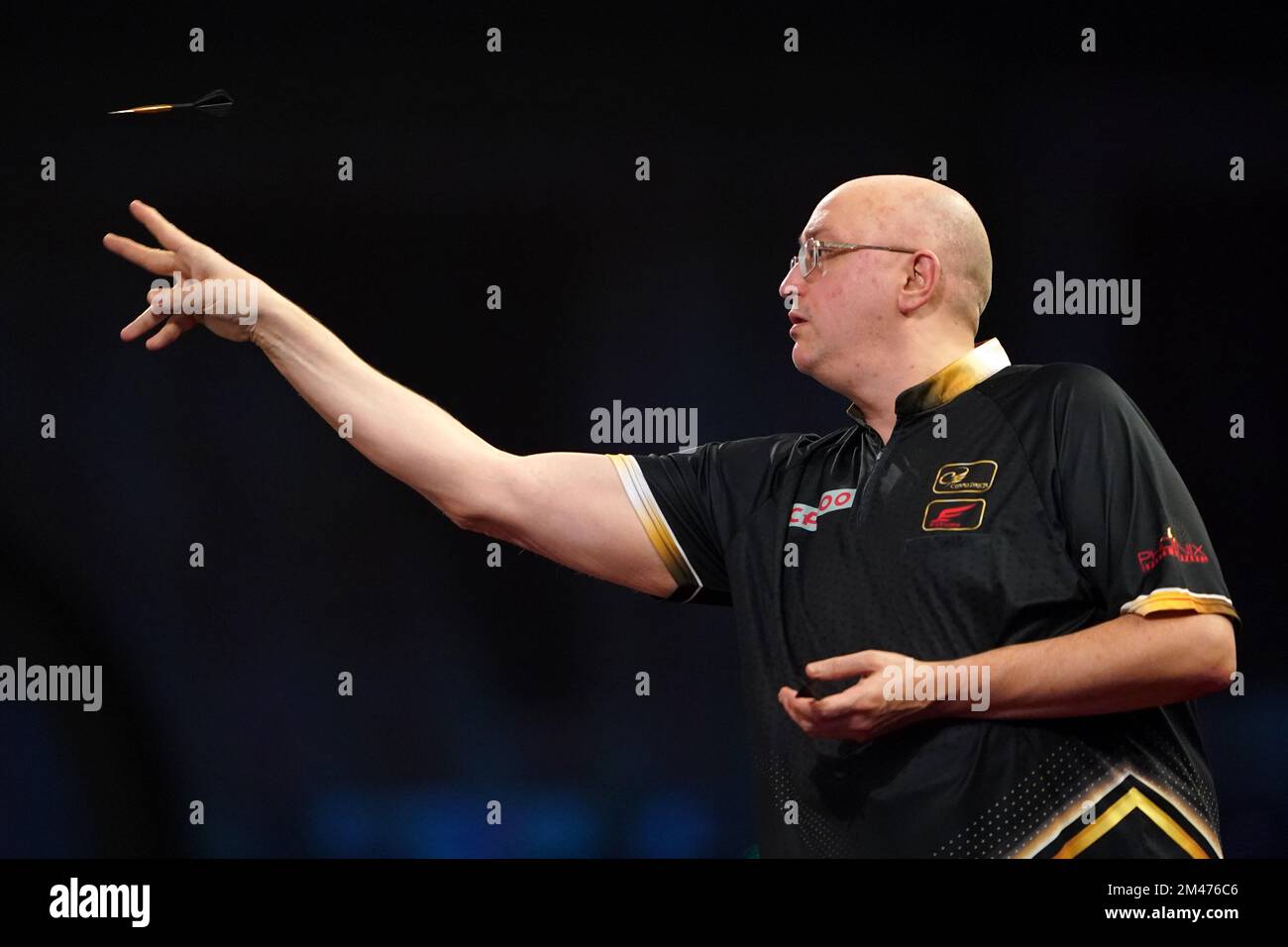England's Andrew Gilding in action against Wales' Robert Owen during