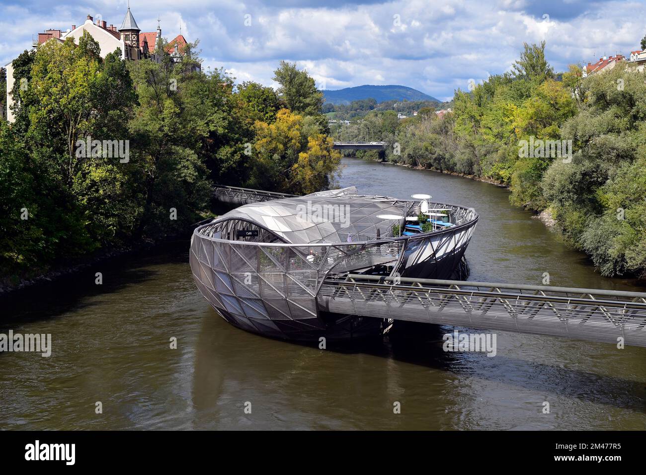 Graz, Austria - September 22, 2022: The so-called Murinsel was built on the occasion of the appointment as the cultural capital in 2003 and is located Stock Photo