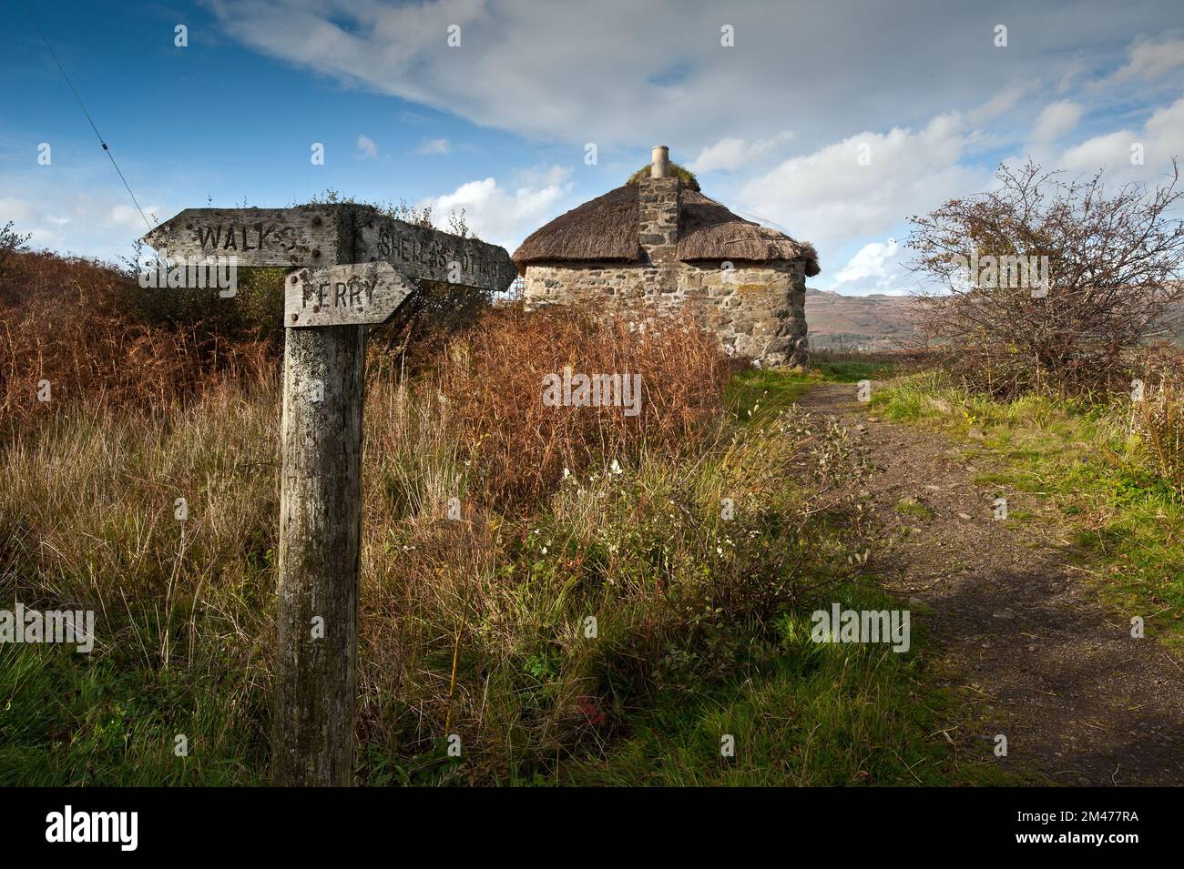 Restored 19th century cottage last inhabited by Sheila MacFayden - Isle of Ulva, Scotland Stock Photo