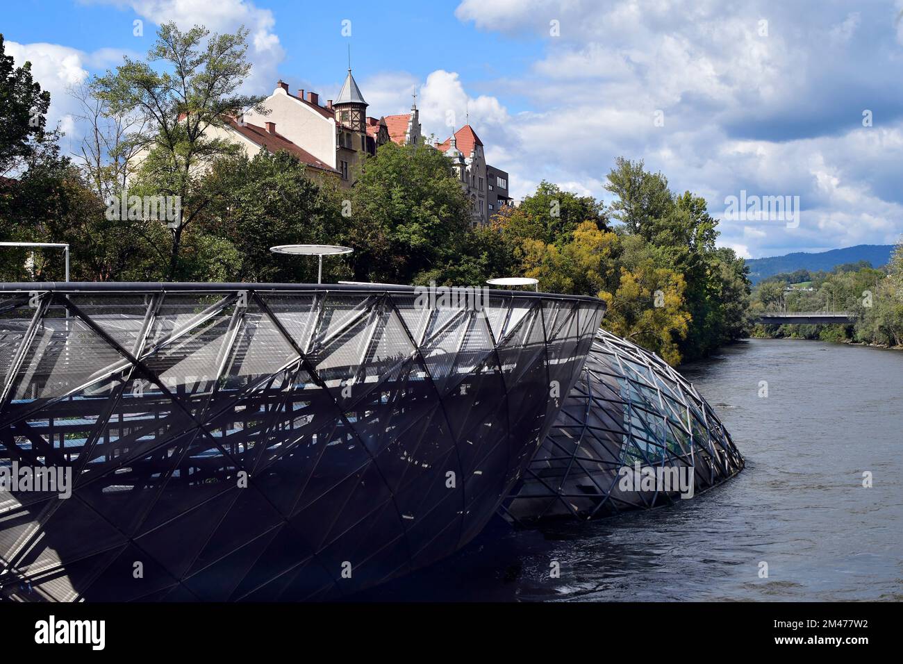 Graz, Austria - September 22, 2022: The so-called Murinsel was built on the occasion of the appointment as the cultural capital in 2003 and is located Stock Photo