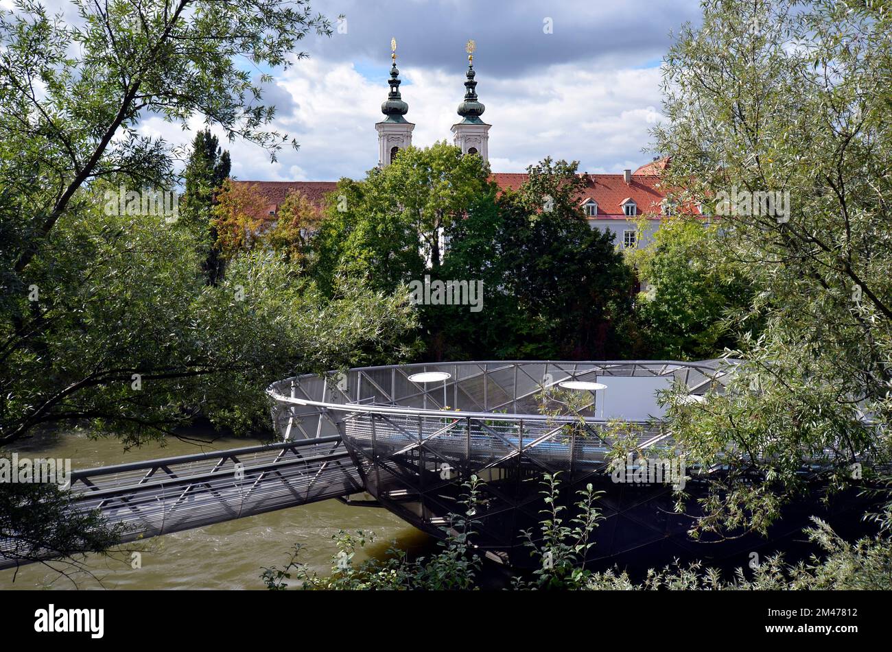 Graz, Austria - September 22, 2022: The so-called Murinsel was built on the occasion of the appointment as the cultural capital in 2003 and is located Stock Photo