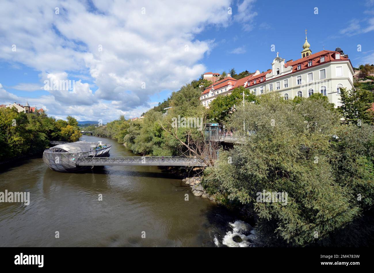 Graz, Austria - September 22, 2022: The so-called Murinsel was built on the occasion of the appointment as the cultural capital in 2003 and is located Stock Photo