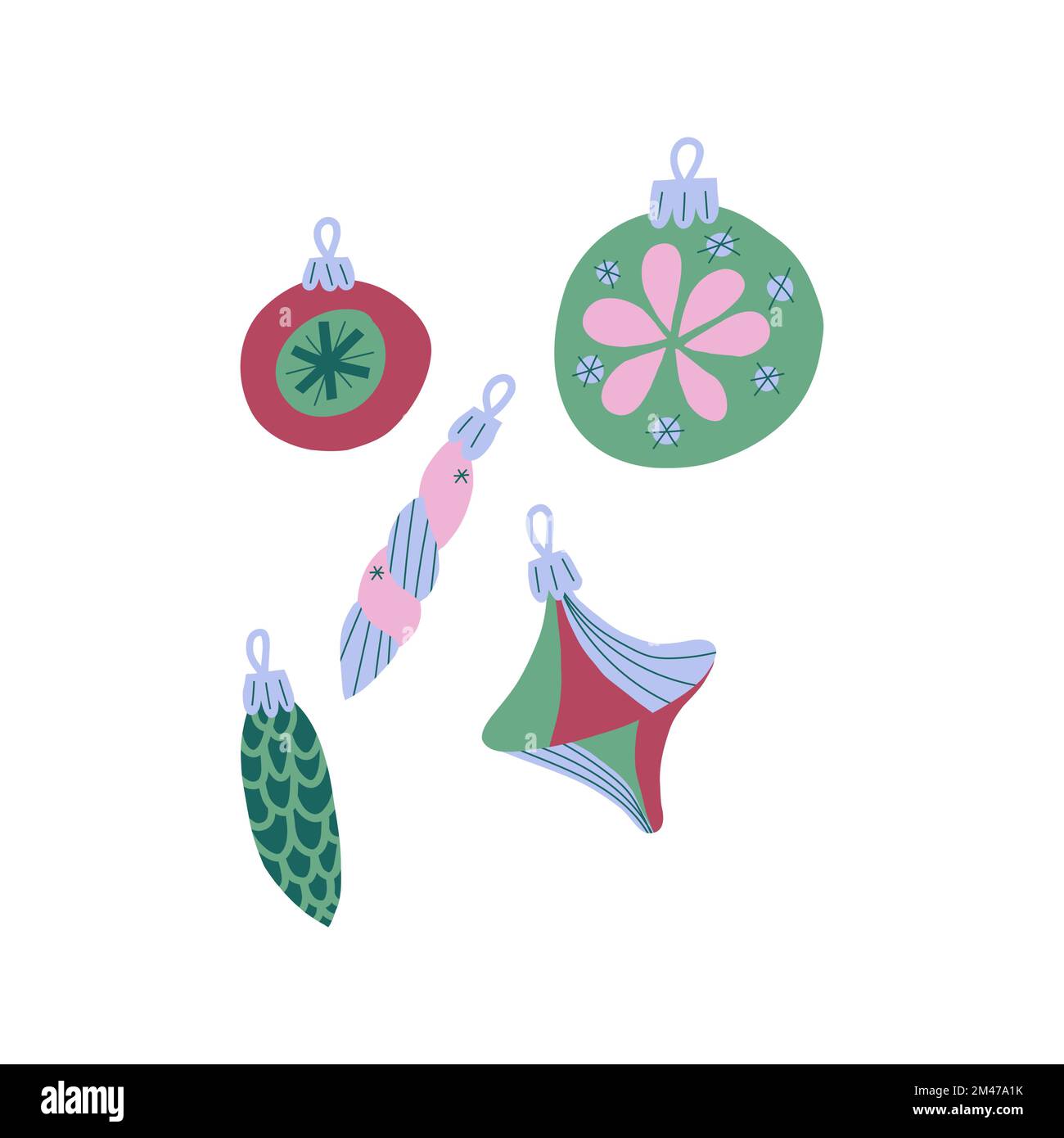 Vintage glass Christmas ornaments illustration Stock Vector