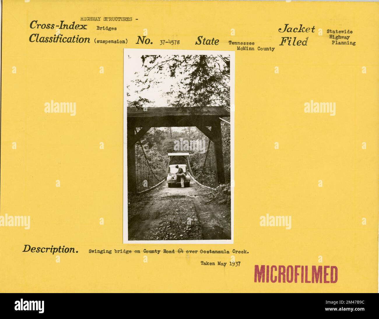 Swinging Bridge on County Road 64. Original caption Swinging Bridge on County Road 64 over