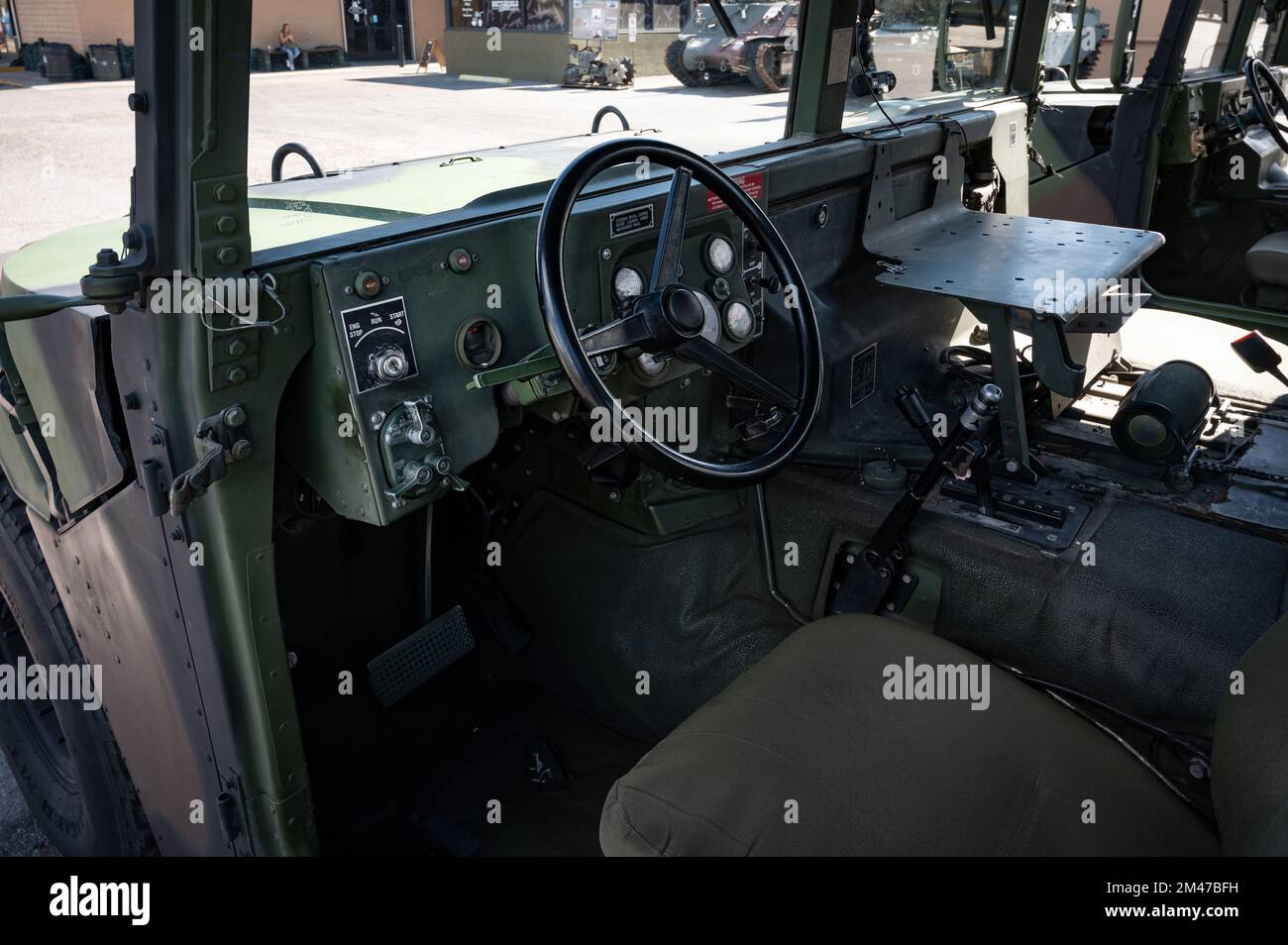 Detail of the interior of a military Humvee Stock Photo