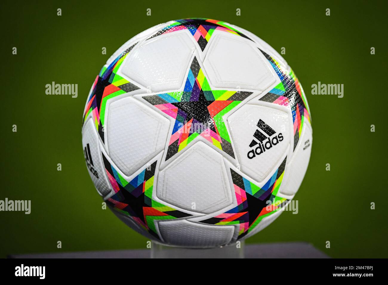 Illustration of the Adidas match ball during the UEFA Champions League,  Group B football match between Club Brugge and Atletico Madrid on October  4, 2022 at Jan Breydelstadion in Bruges, Belgium -