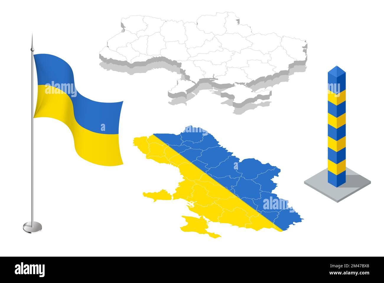 Isometric Ukraine Flag and map. Ukraine is a country in Eastern Europe ...
