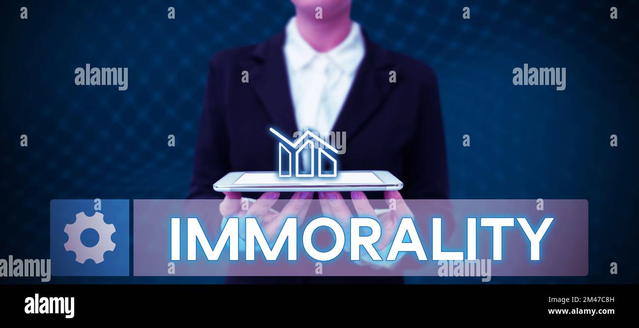Conceptual display Immorality. Business idea the state or quality of being immoral, wickedness Stock Photo