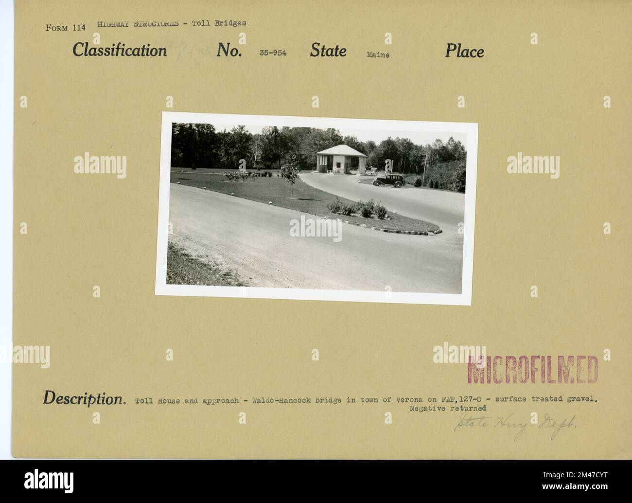 Toll House and Approach, WaldoHancock Bridge. State Maine Stock Photo