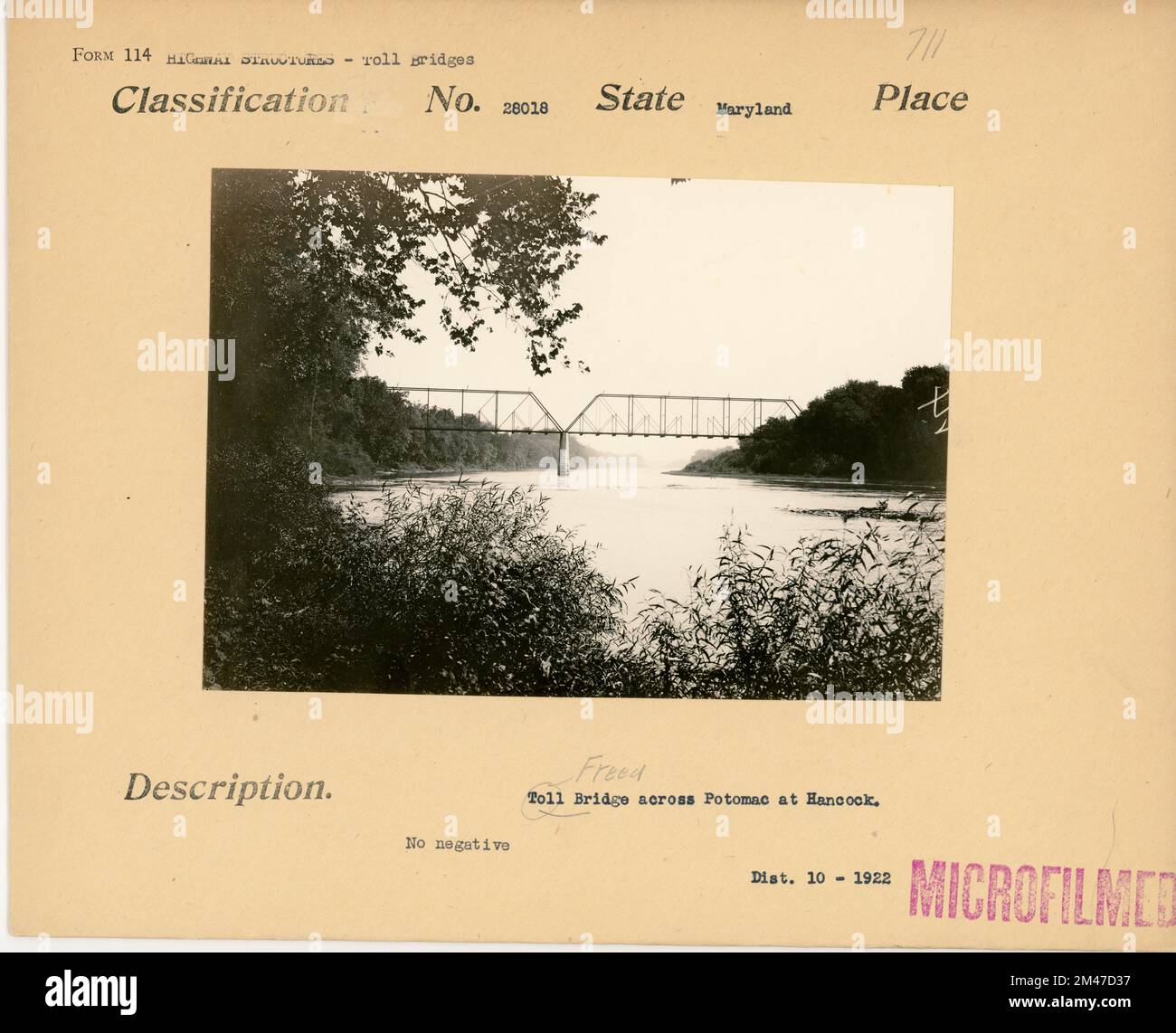 Toll bridge across the Potomac River. Original caption Toll bridge
