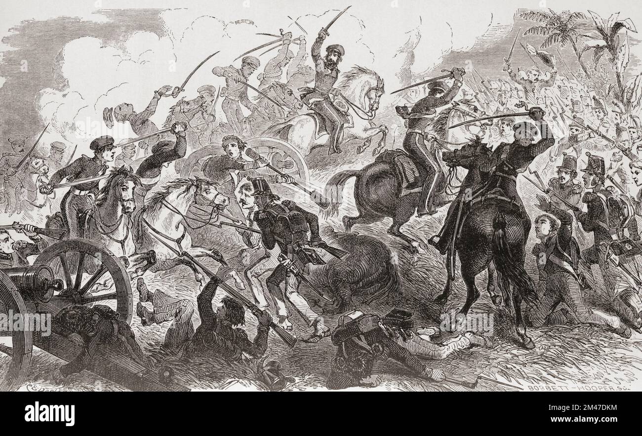 The charge of Captain Charles May's 2nd Dragoons at the Battle of Resaca de la Palma, May 9, 1846, during the Mexican-American War.  After a 19th century illustration by Carl Emil Doepler. Stock Photo