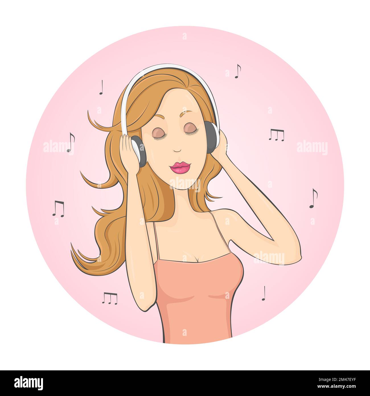 Girl enjoying music in headphones. Female avatar. Vector. Stock Vector