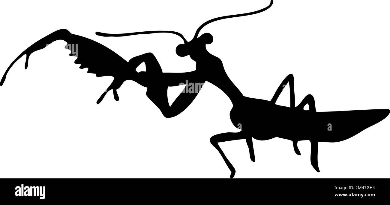 Silhouette of mantis. Mantis close-up detailed. Vector mantis icon on white background. Stock Vector