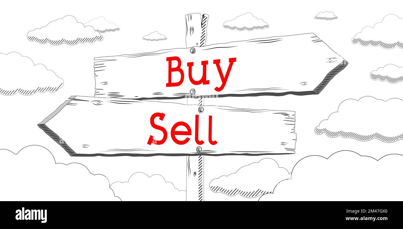 Buy and sell outline signpost with two arrows Stock Photo Alamy