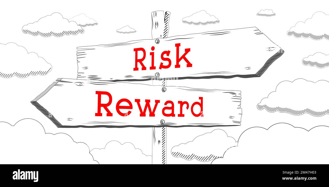 Risk and reward - outline signpost with two arrows Stock Photo - Alamy