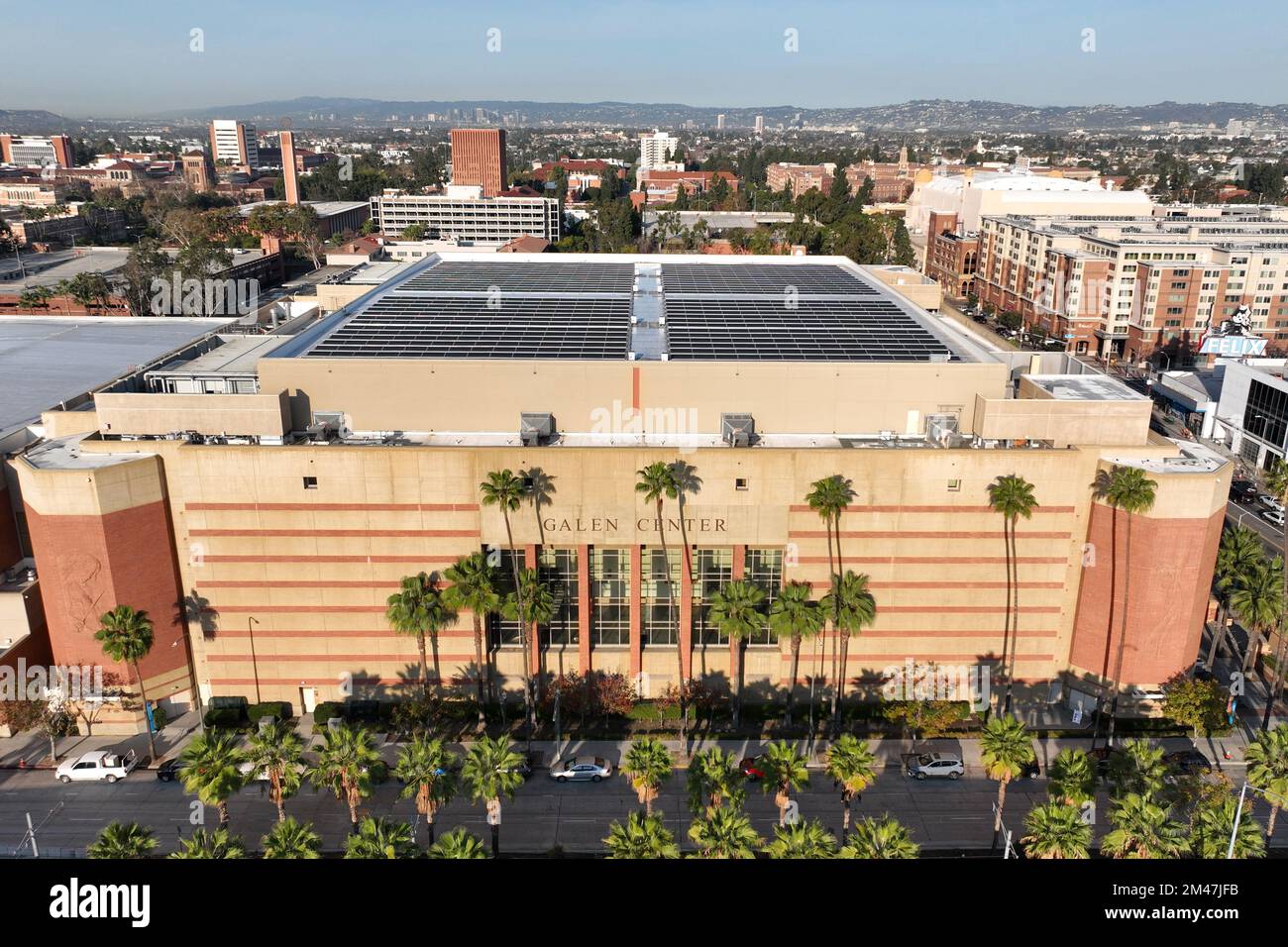 A general overall aerial view of the Galen Center on the campus of the University of Southern