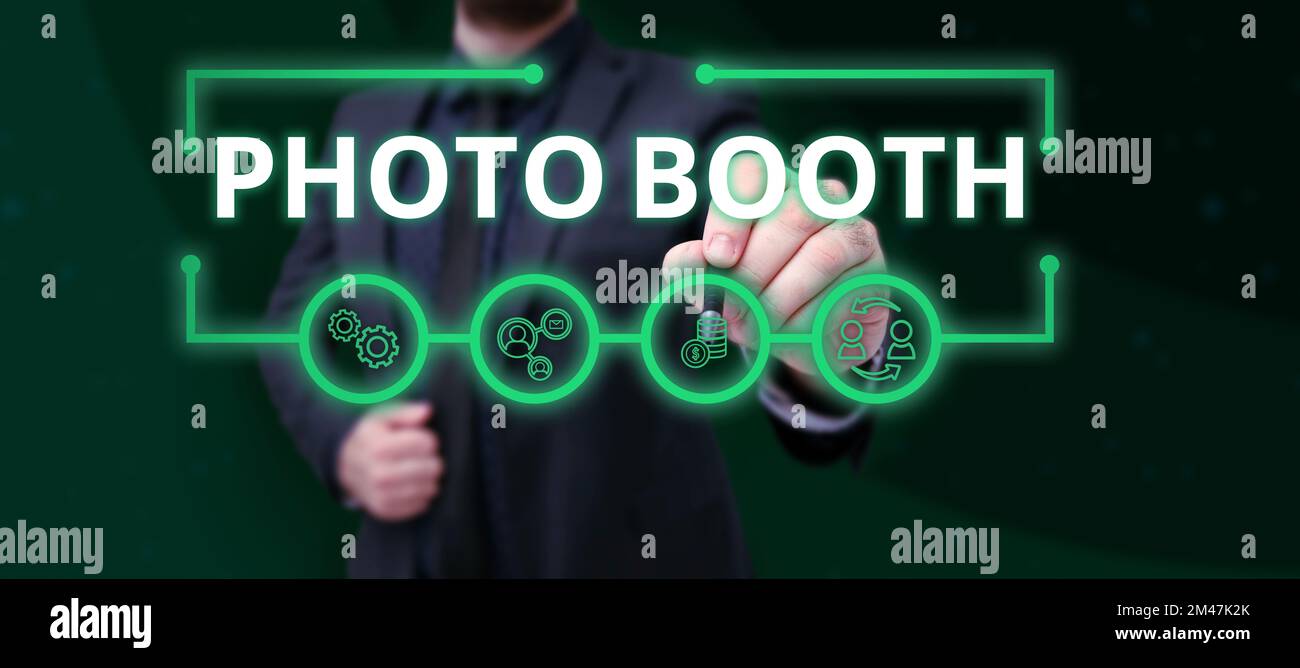 Writing Displaying Text Photo Booth. Concept Meaning Form Of Photo Sharing  And Publishing In The Format Of A Blog Stock Photo, Picture and Royalty  Free Image. Image 198281577.