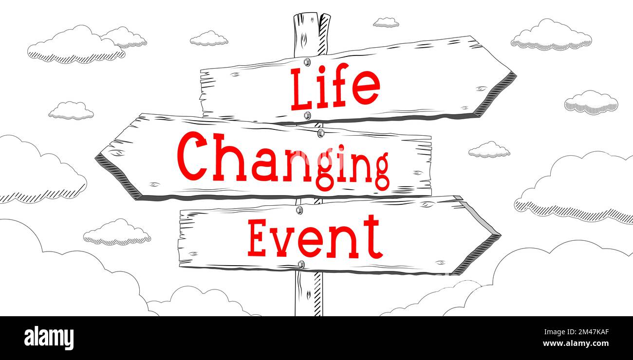 Life Changing Event Outline Signpost With Three Arrows Stock Photo life-changing-event-outline-signpost-with-three-arrows-stock-photo