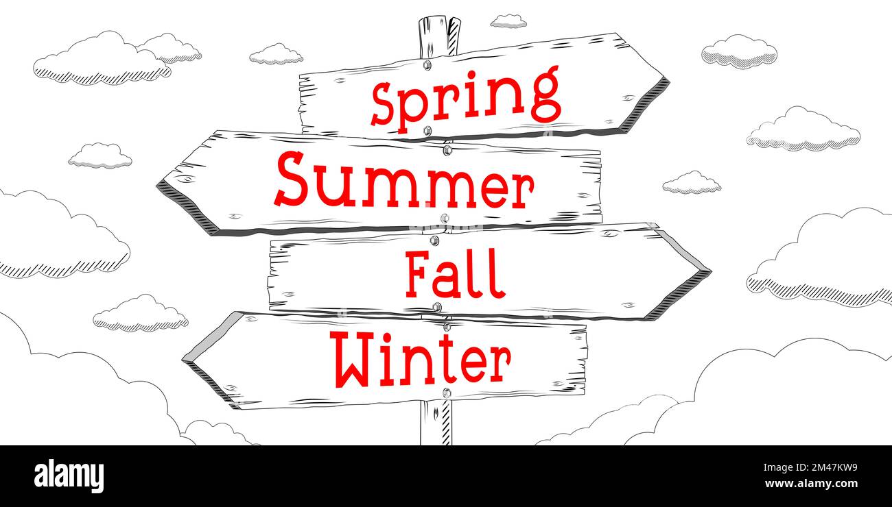 Spring, Summer, Fall, Winter - outline signpost with four arrows Stock ...