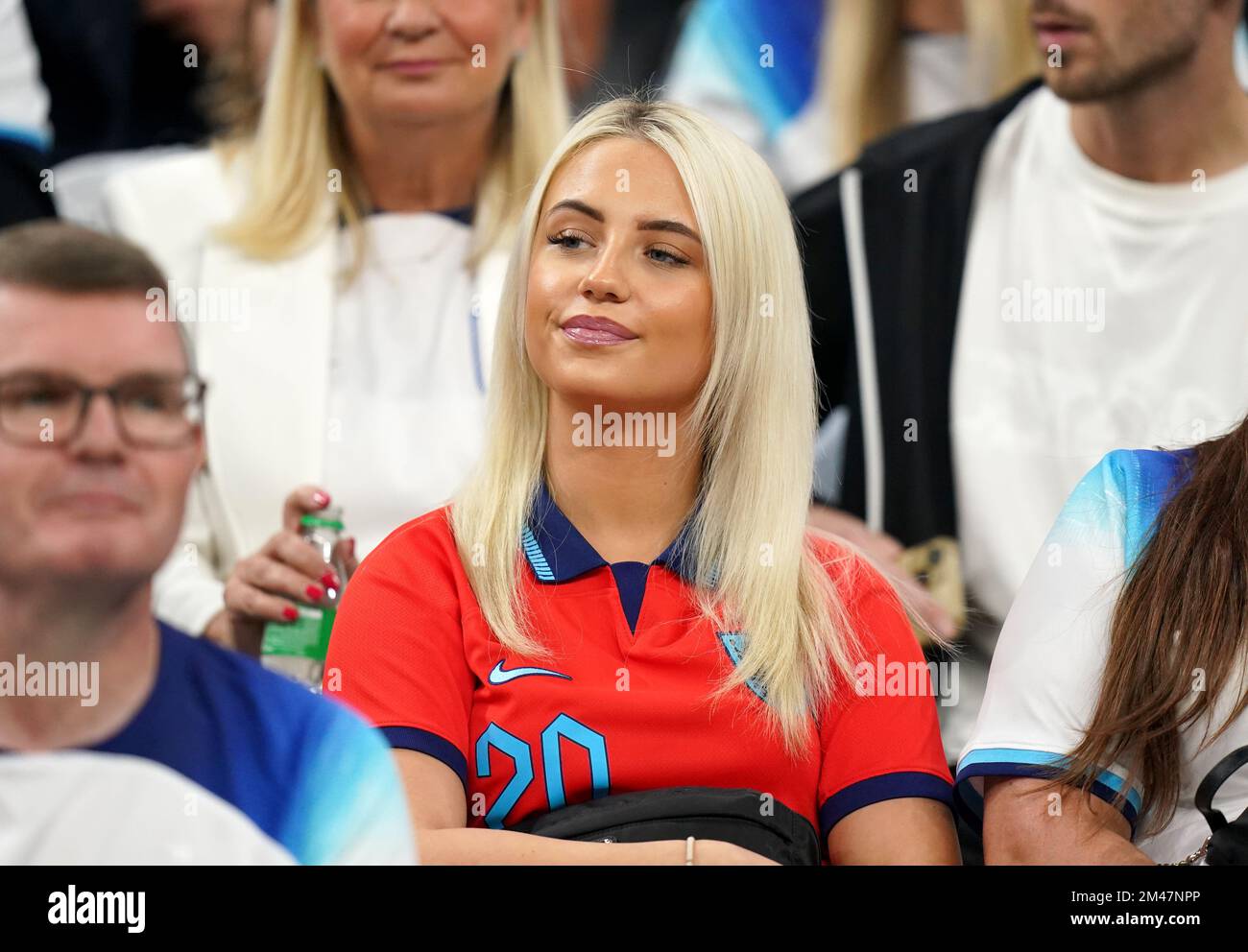 Rebecca Cooke, girlfriend of England's Phil Foden, in the stands before