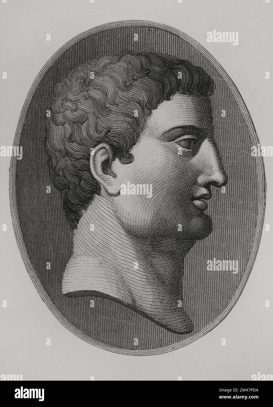 Mark Anthony (Marcus Antonius) (83-30 BC). Roman general and politician of the Republic period. Portrait. Engraving. 'Los Héroes y las Grandezas de la Tierra'. Volume I. 1854. Stock Photo