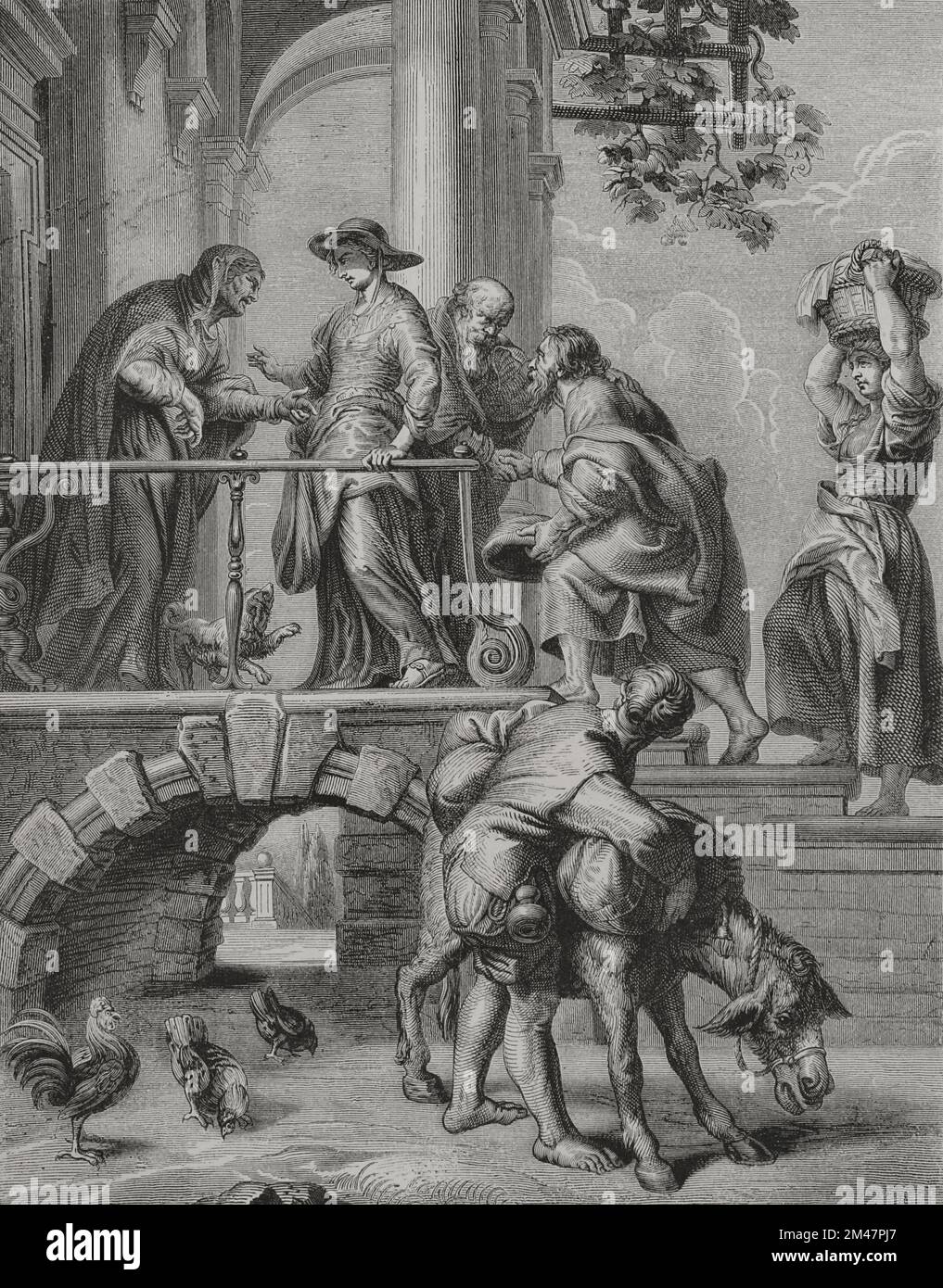 New Testament. The Visitation. Engraving by Pannemaker after drawing by P.P. Rubens. 'Los Héroes y las Grandezas de la Tierra'. Volume I. 1854. Author: Pannemaker. Stock Photo