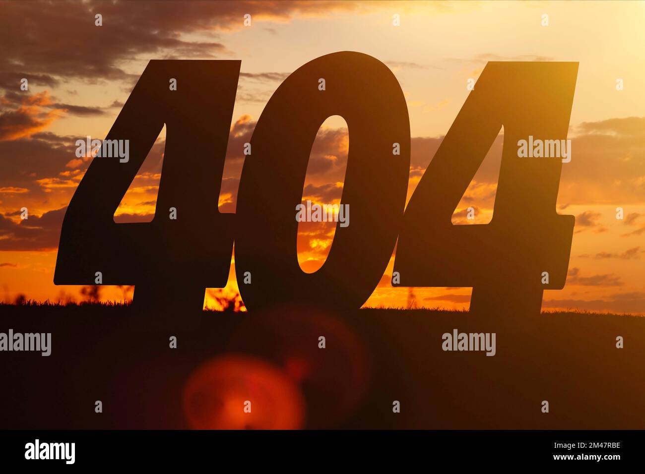 Page not found. 404 error at sunset. Site page broken.. Stock Photo