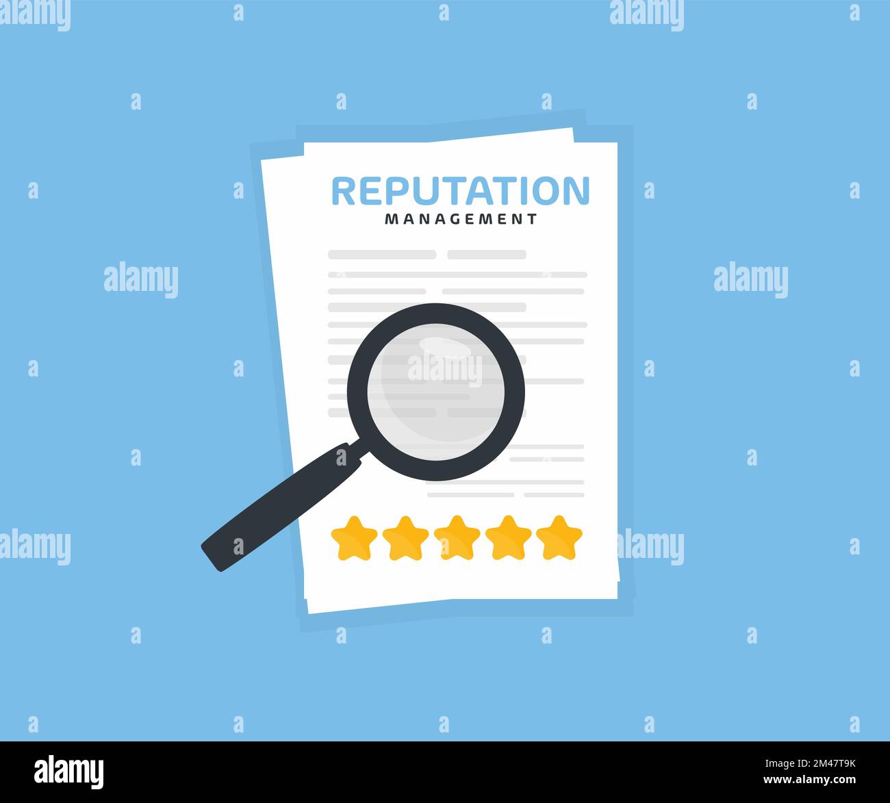 Online Reputation Management, Client Rating Document papers.  Business concept logo design. Analyze stars rating to increase satisfaction. Stock Vector